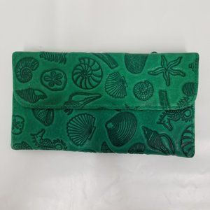 New Michael Stevens Green Leather Wallet - Shells